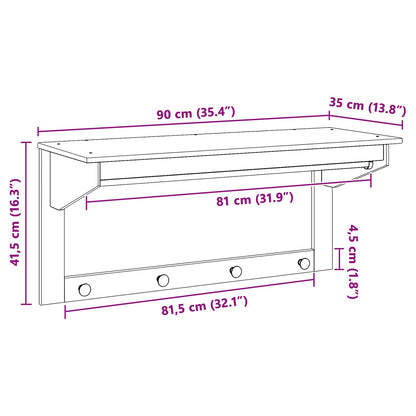 Coat Rack HILL Honey Brown 90 x 35 x 41.5 cm Solid Pine Wood