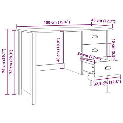 Desk with Drawers with Drawer HILL Honey Brown 100 x 45 x 74 cm