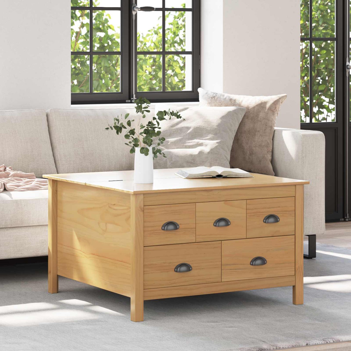 Coffee Table with Drawer HILL Honey Brown 79.5 x 79.5 x 49 cm