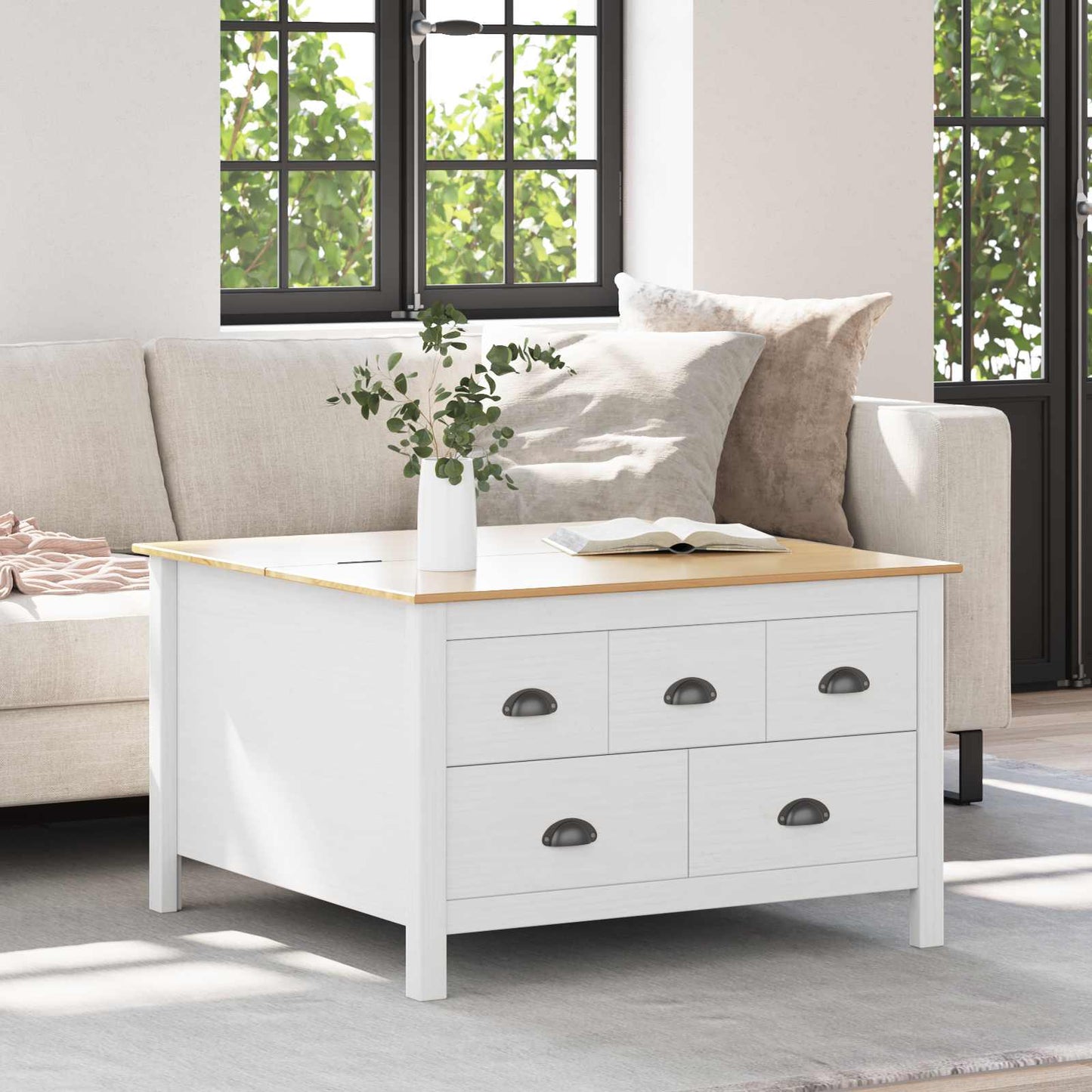 Coffee Table HILL White and Honey Brown 79.5 x 79.5 x 49 cm