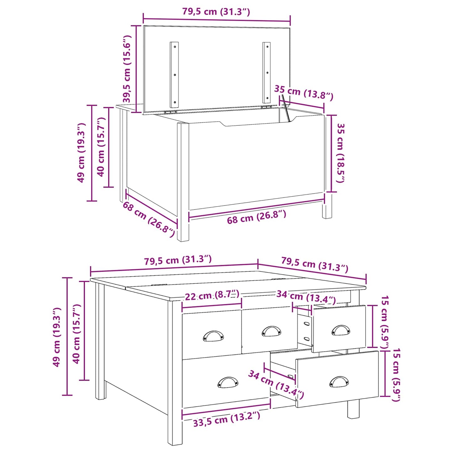 Coffee Table HILL White and Honey Brown 79.5 x 79.5 x 49 cm