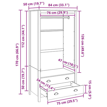 Wardrobe HILL Honey Brown 84 x 50 x 170 cm Solid Pine Wood