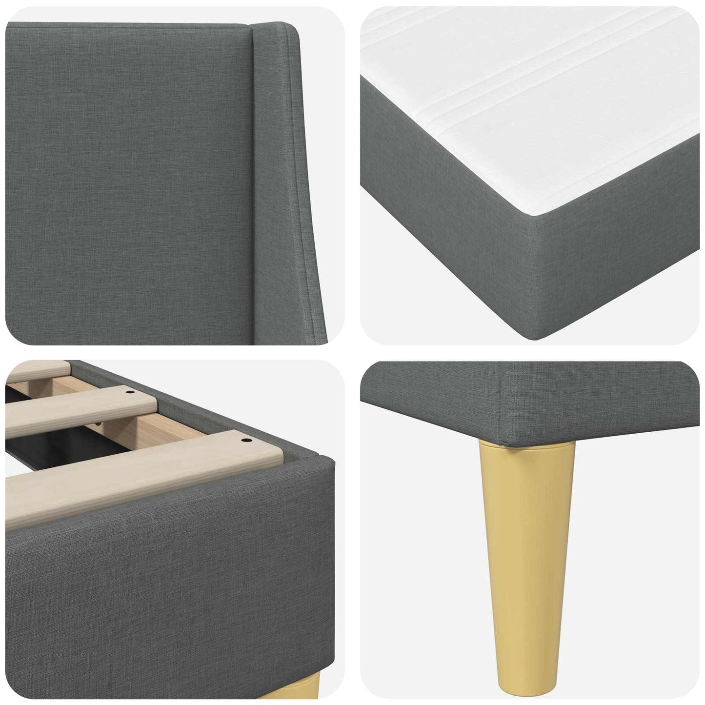 Bed Frame with Mattress Dark Grey 90 x 190 cm Fabric