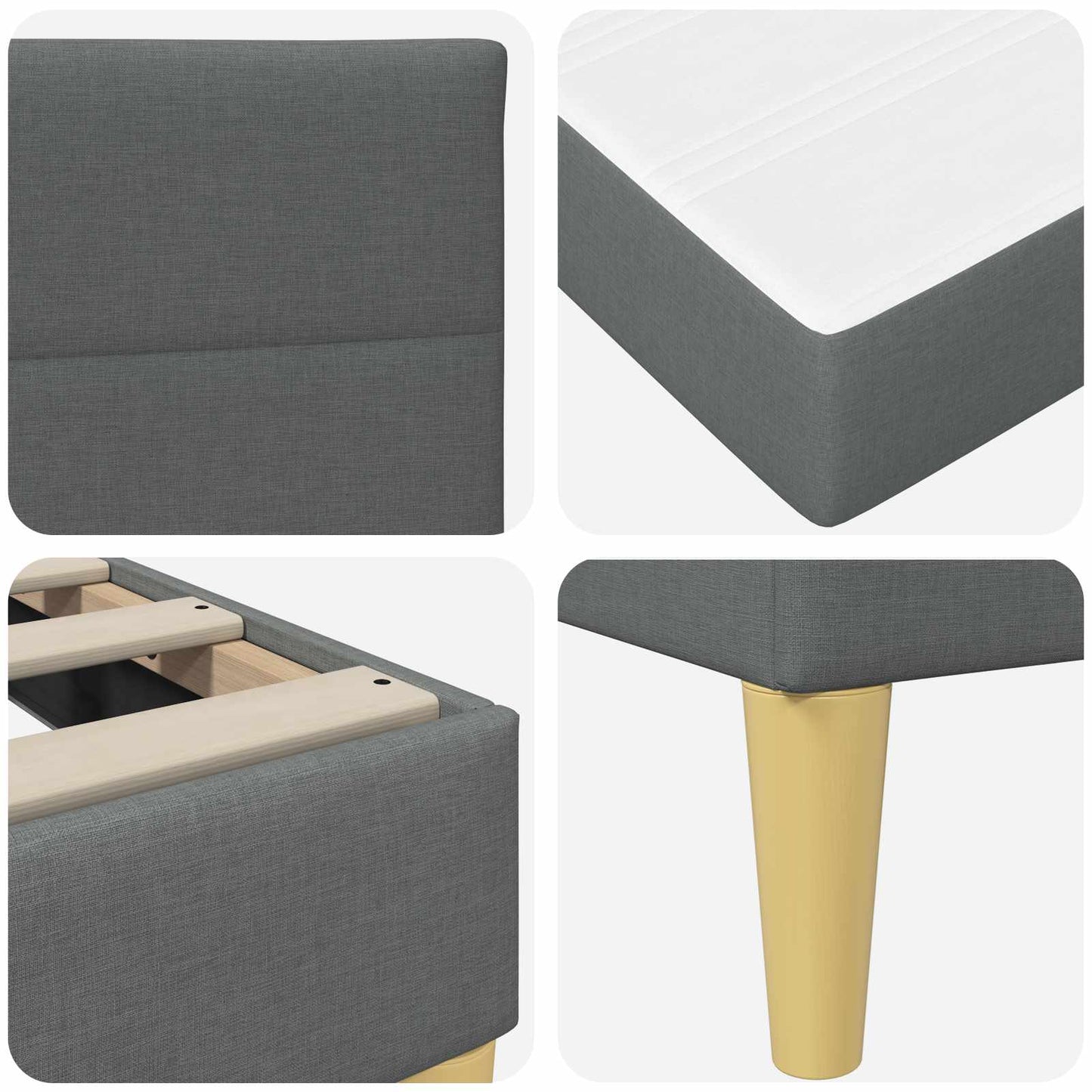 Bed Frame with Mattress Dark Grey 180 x 200 cm Fabric