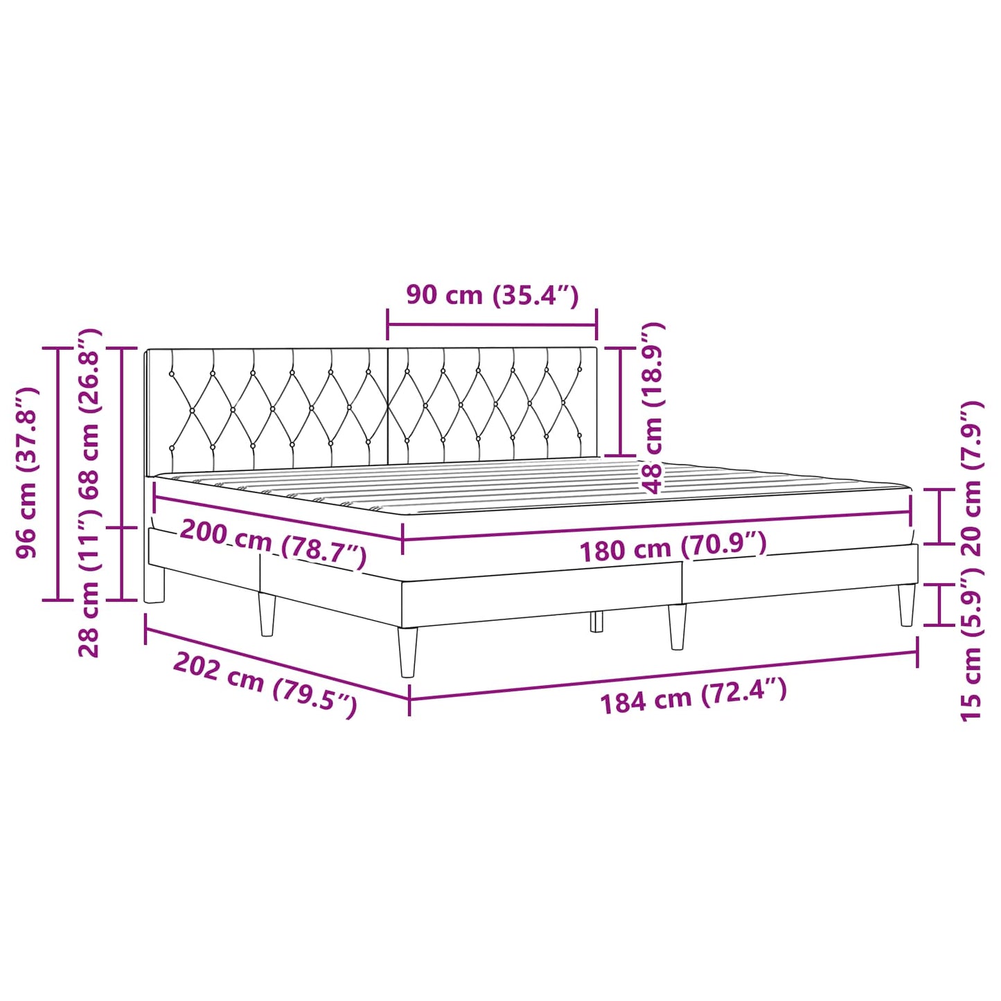 Bed Frame with Mattress Light Grey 180 x 200 cm Velvet