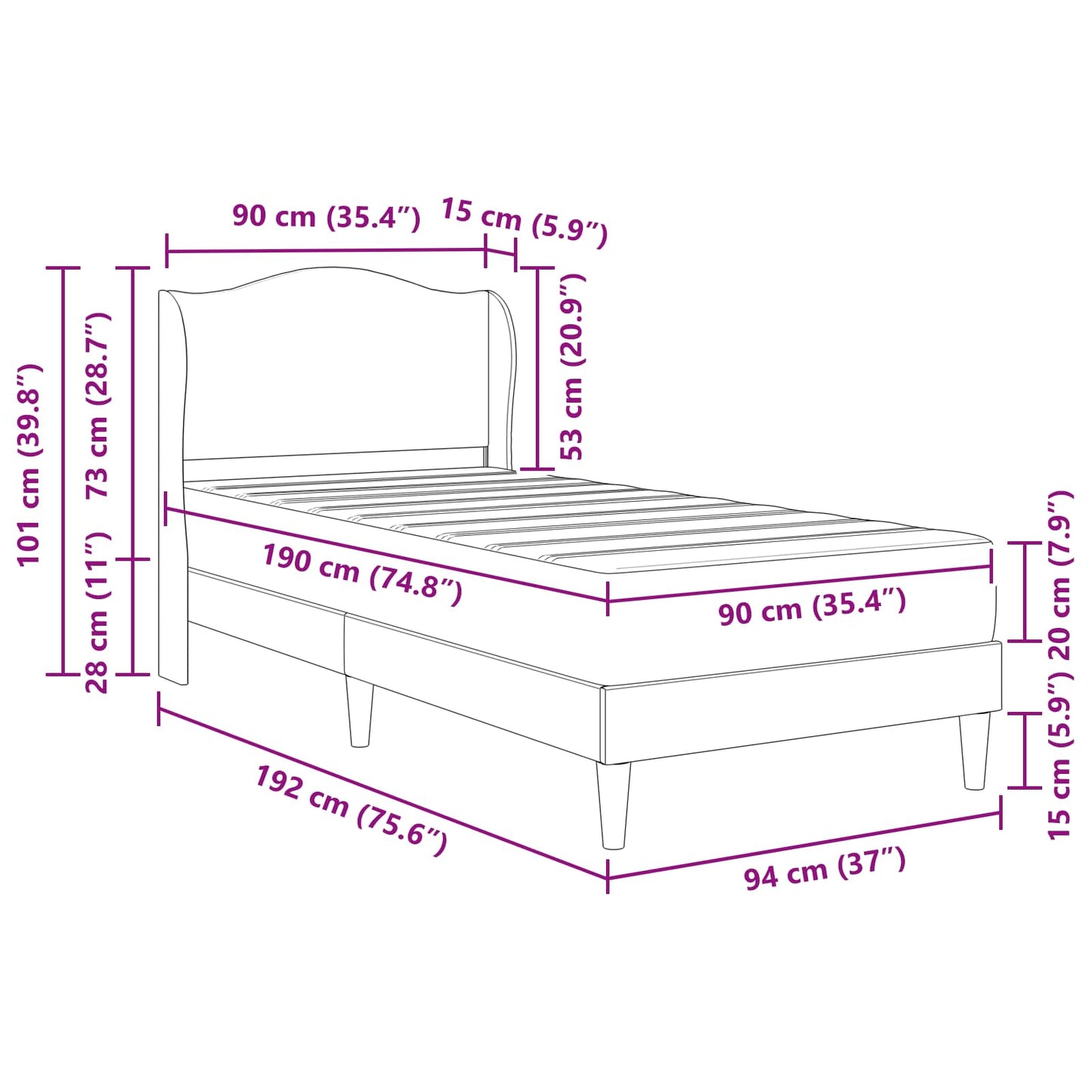 Bed Frame with Headboard Light Grey 90 x 190 cm Velvet