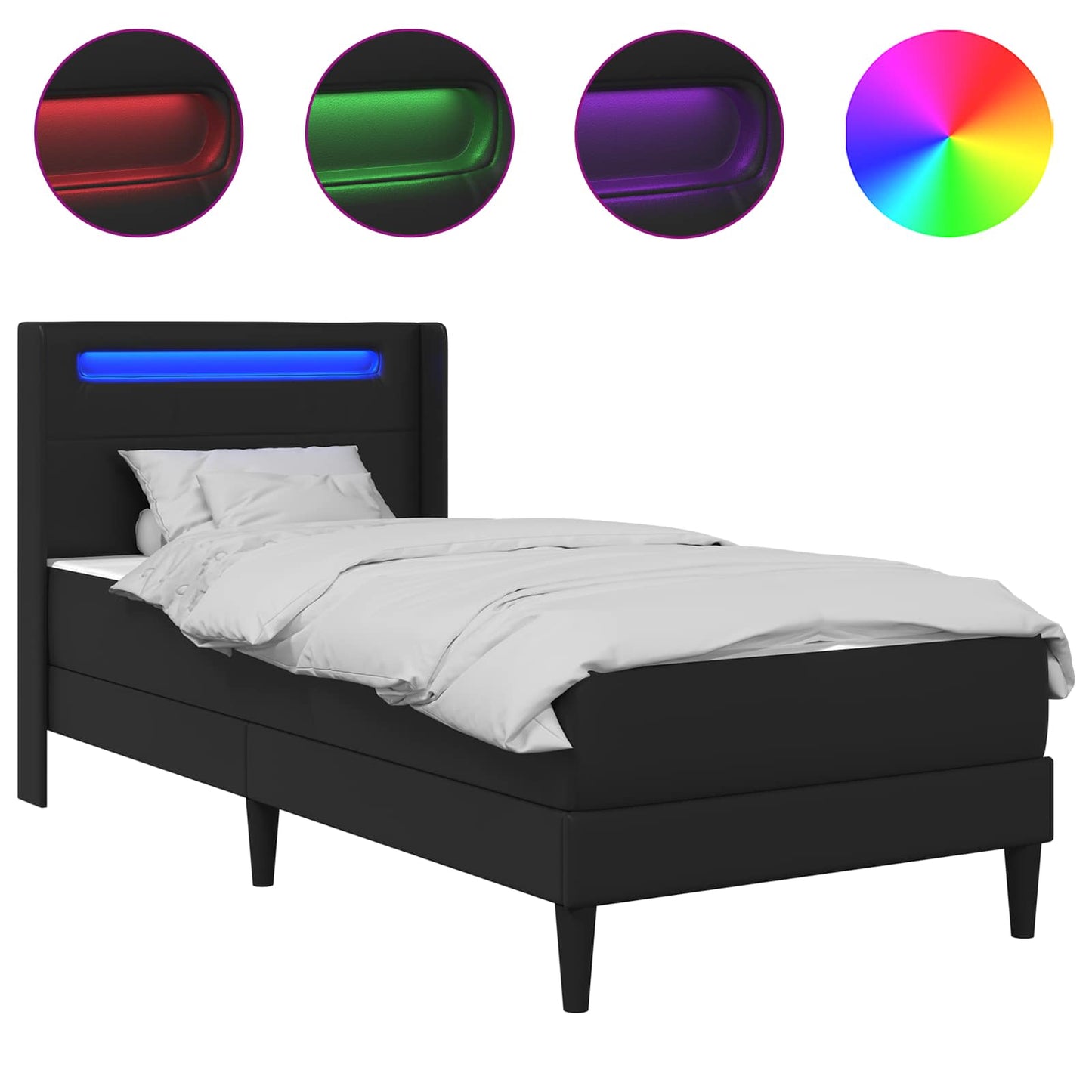 Bed Frame with LED Strip Lights Black 90 x 190 cm Faux Leather
