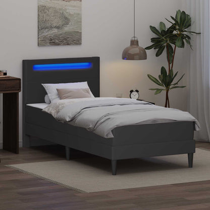 Bed Frame with LED Strip Lights Grey 90 x 190 cm Faux Leather