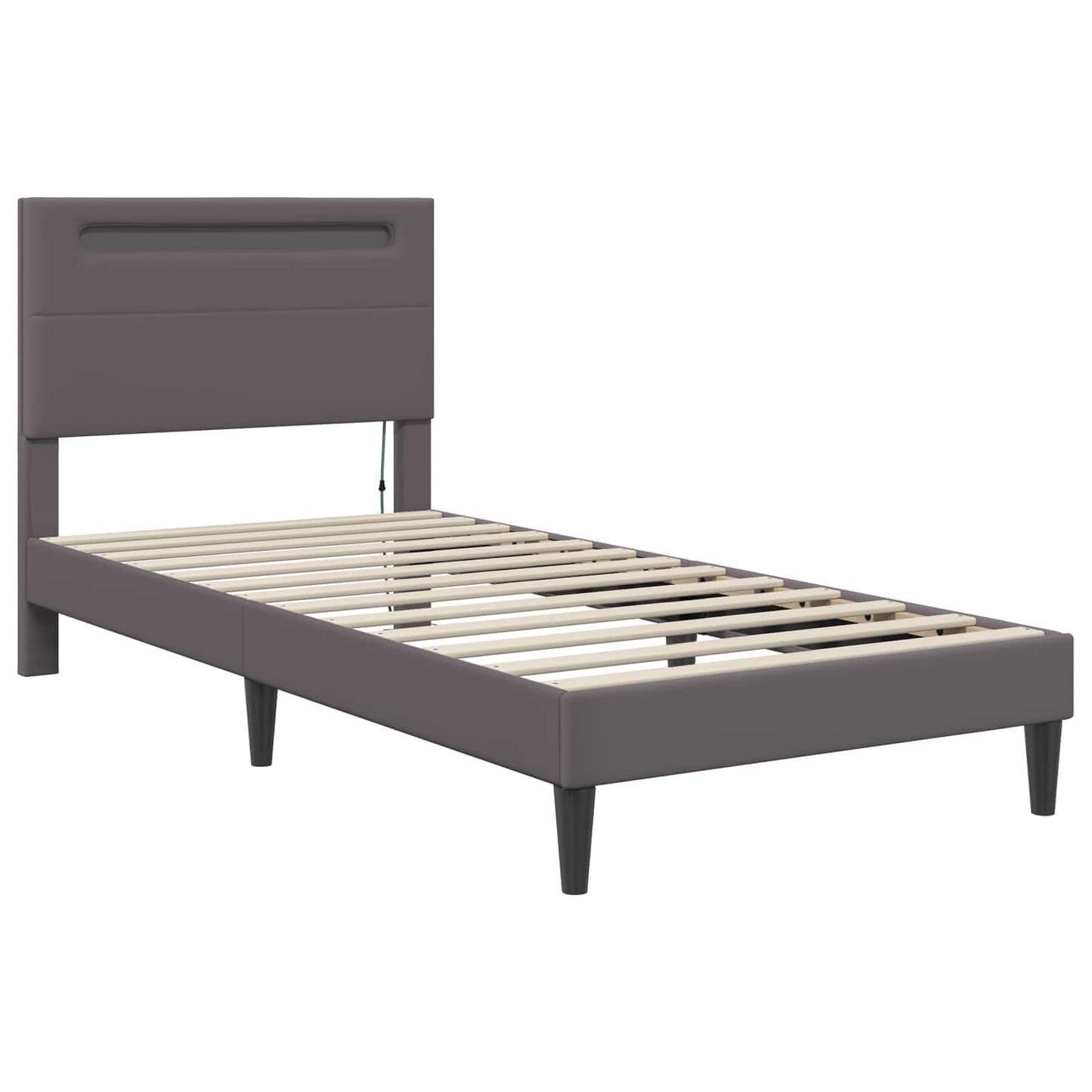 Bed Frame with LED Strip Lights Grey 90 x 190 cm Faux Leather