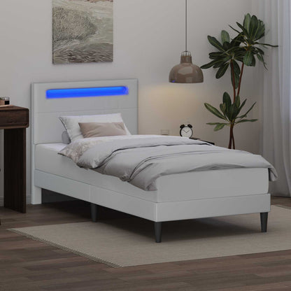 Bed Frame with LED Strip Lights White 90 x 190 cm Faux Leather