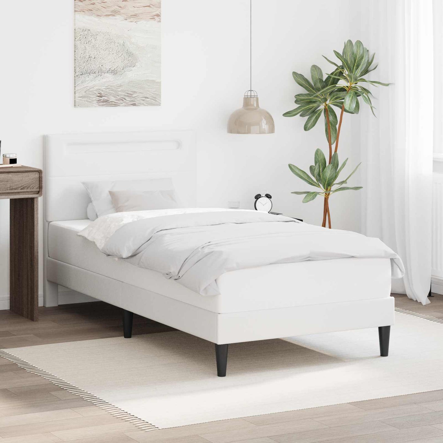 Bed Frame with LED Strip Lights White 90 x 190 cm Faux Leather