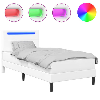 Bed Frame with LED Strip Lights White 90 x 190 cm Faux Leather