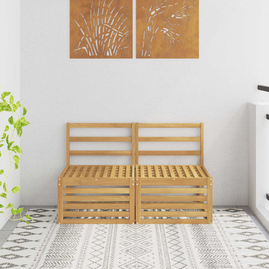 2 Piece Outdoor Middle Sofa Solid Acacia Wood White