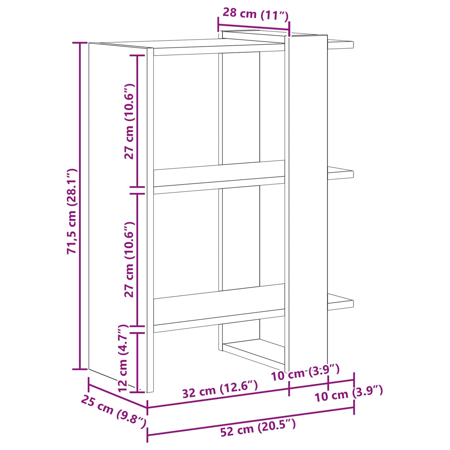 Bookshelf 2-Tier 52 x 25 x 71.5 cm Engineered Wood Artisan Oak