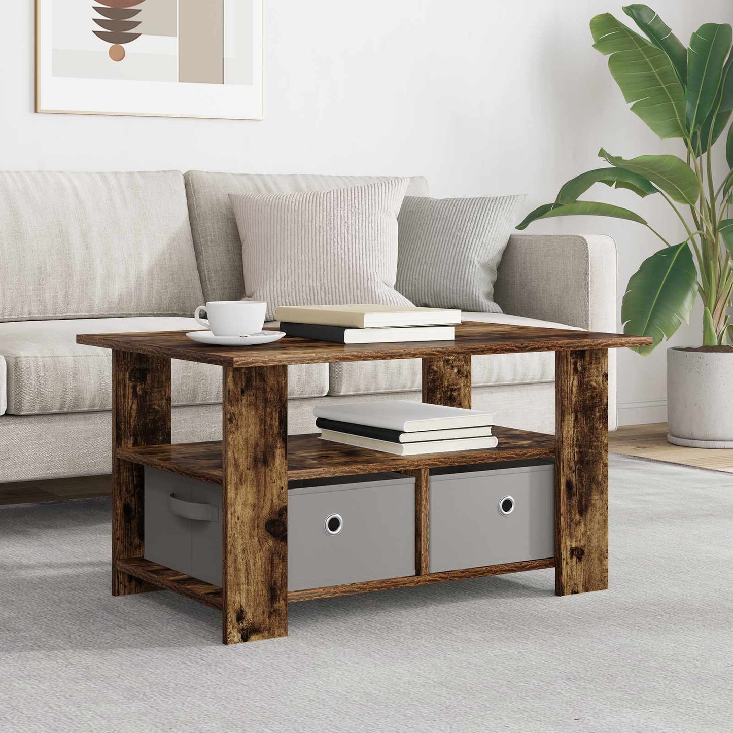 Coffee Table Smoked Oak 77 x 55 x 42 cm Engineered Wood