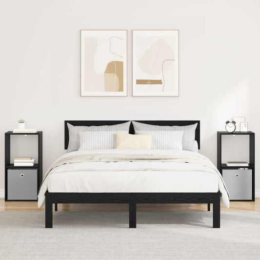 Bedside Table 2 pcs Black Oak 35 x 32 x 68.5 cm Engineered Wood
