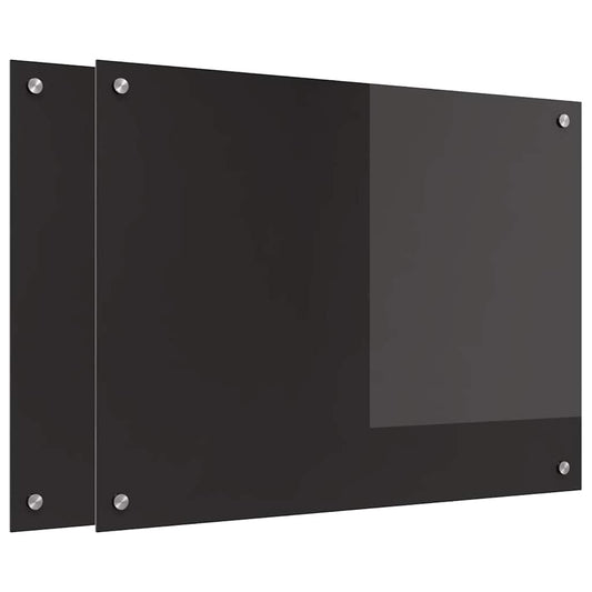 Kitchen Backsplash 2 pcs Black 80 x 60 cm Tempered Glass
