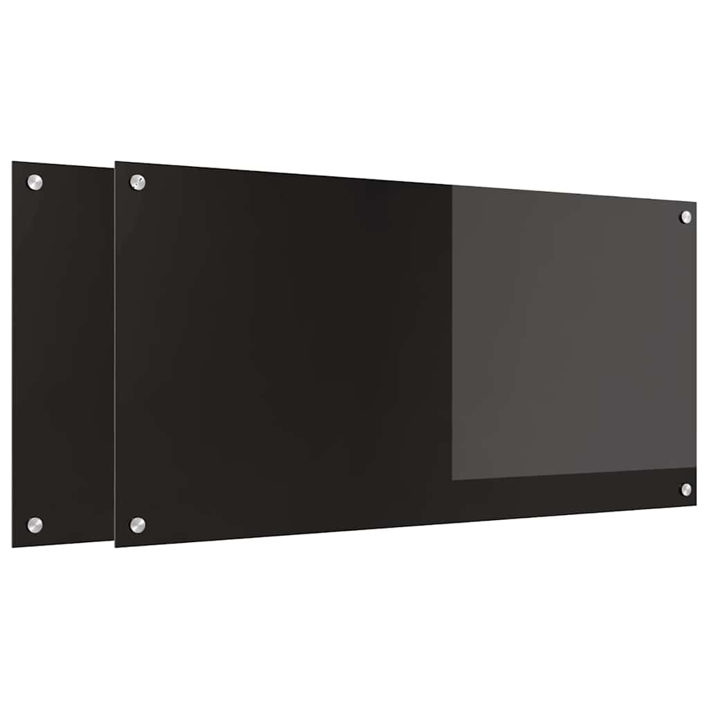 Kitchen Backsplash 2 pcs Black 100 x 50 cm Tempered Glass