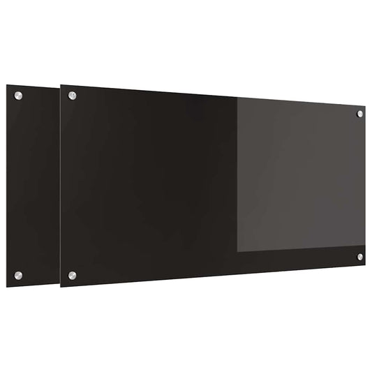Kitchen Backsplash 2 pcs Black 100 x 50 cm Tempered Glass