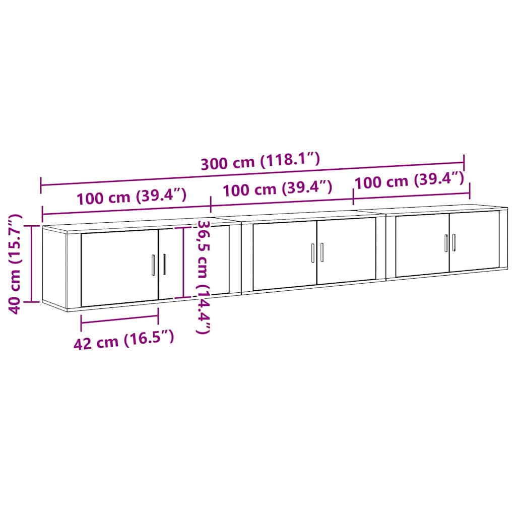Wall-mounted TV Cabinet Set 3 pcs Artisan Oak Engineered Wood