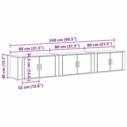 Wall-mounted TV Cabinet Set 3 pcs Black Oak 80 x 34.5 x 40 cm