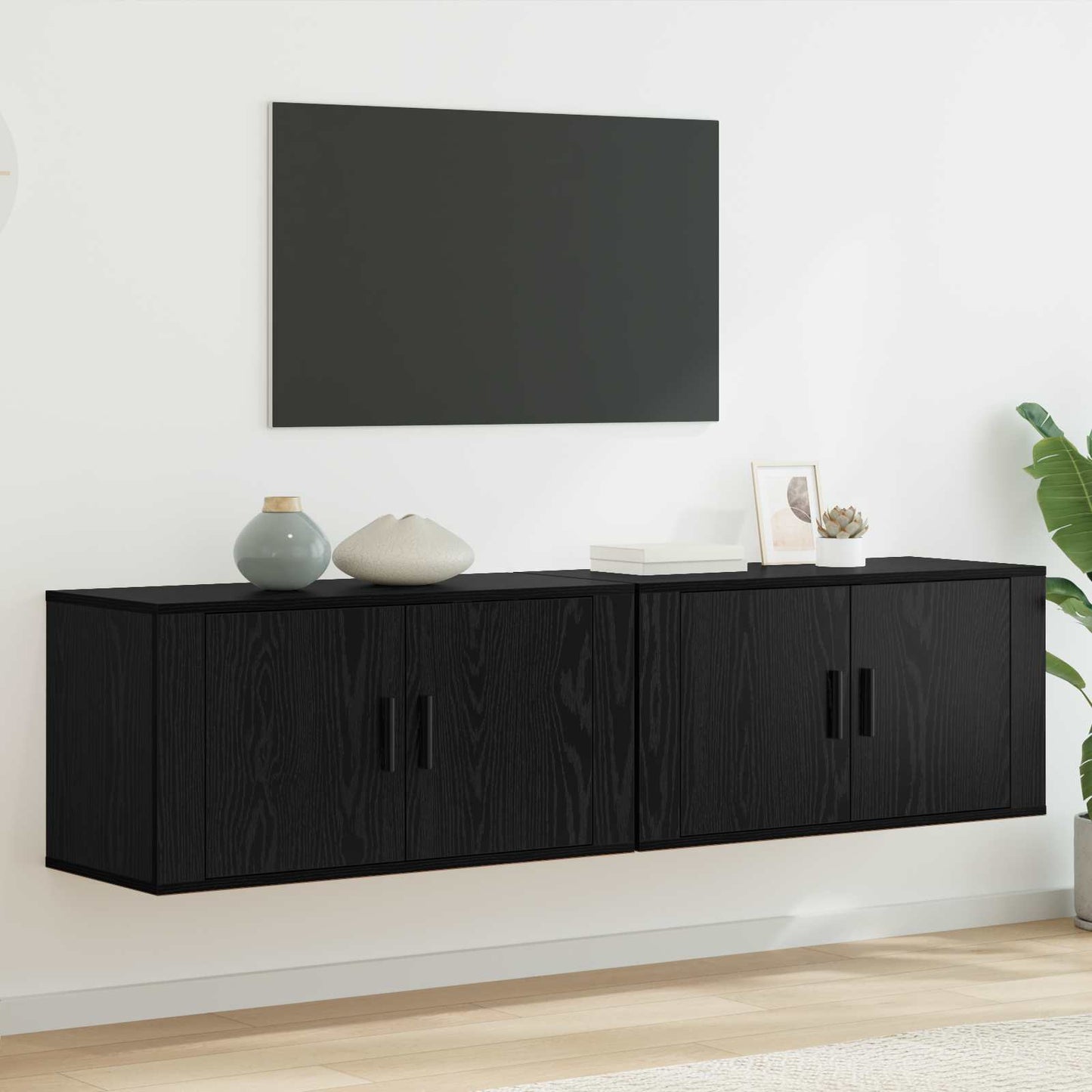 Wall-mounted TV Cabinet Set 2 pcs Black Oak 80 x 34.5 x 40 cm