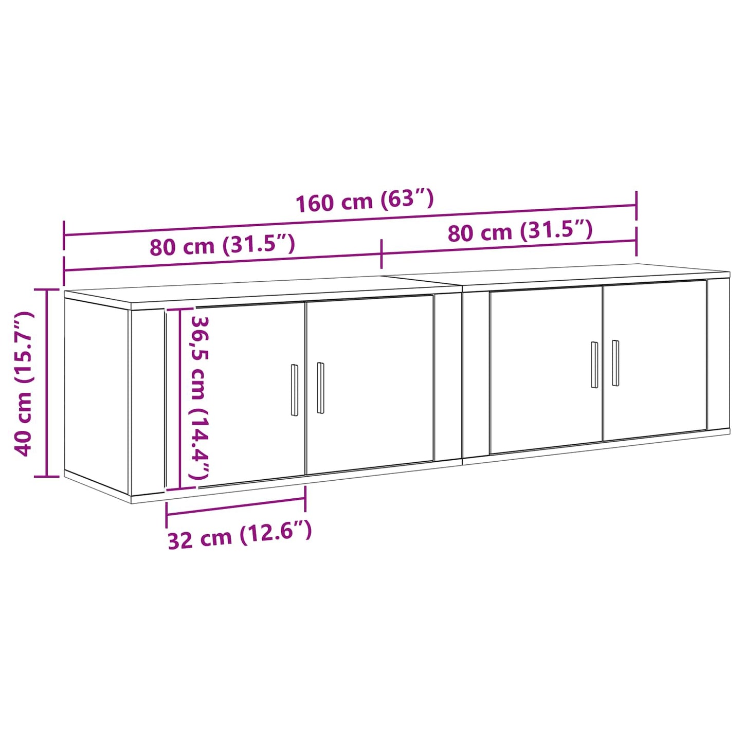 Wall-mounted TV Cabinet Set 2 pcs Black Oak 80 x 34.5 x 40 cm