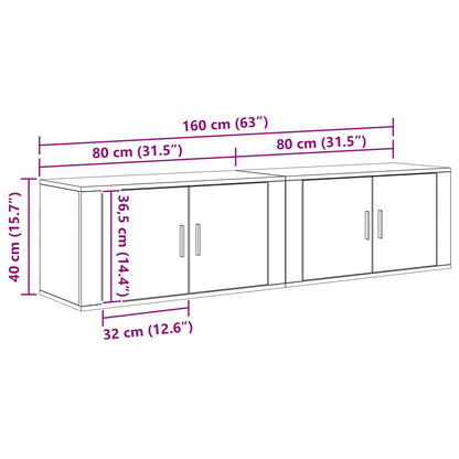 Wall-mounted TV Cabinet Set 2 pcs Black Oak 80 x 34.5 x 40 cm