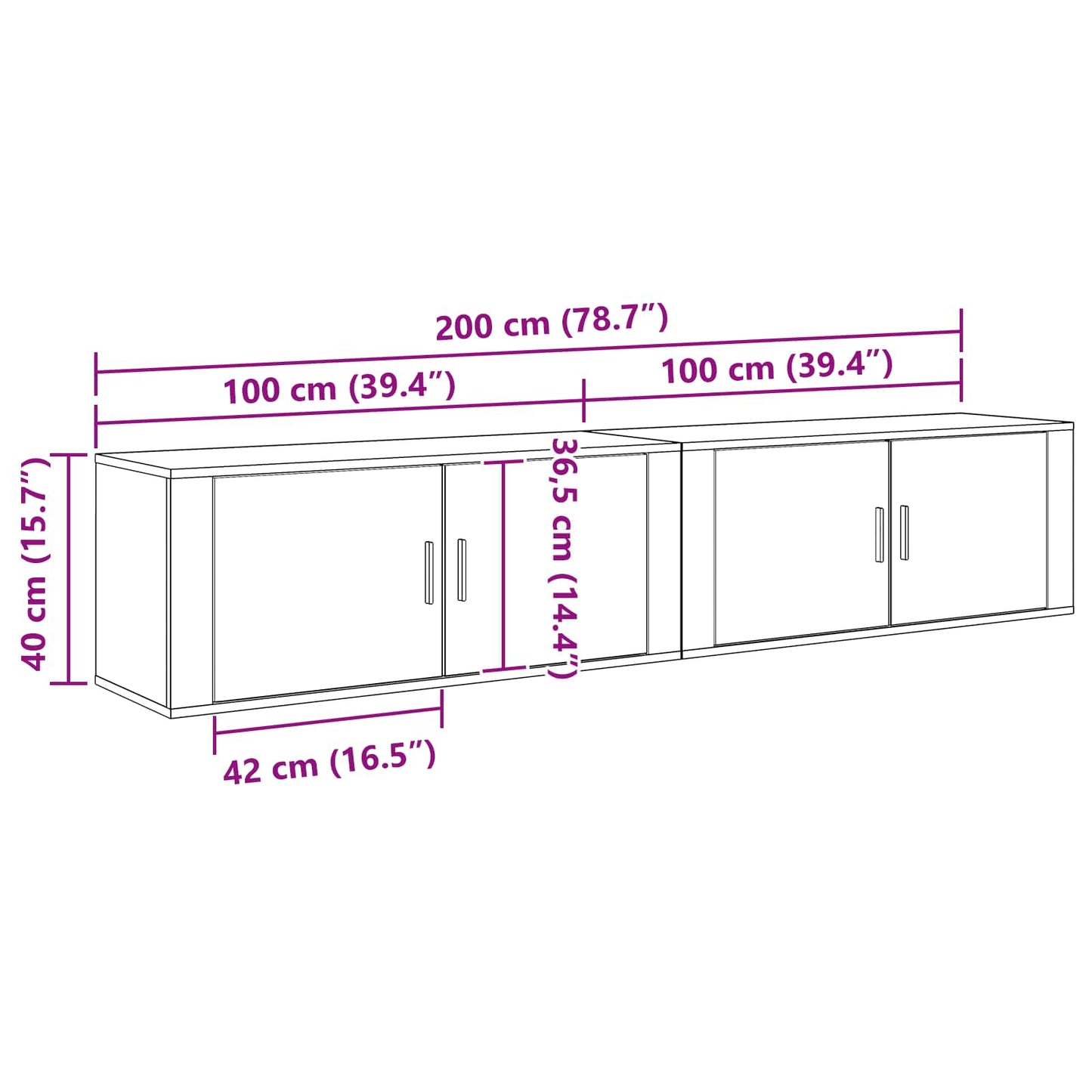Wall-mounted TV Cabinet Set 2 pcs Black Oak 100 x 34.5 x 40 cm