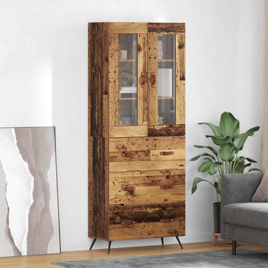 Highboard Cabinet with Shelf 2 pcs Old Wood 69.5 x 34 x 180 cm