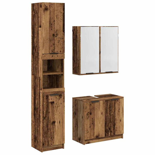 Bathroom Cabinet Set 3 pcs Old Wood Engineered Wood
