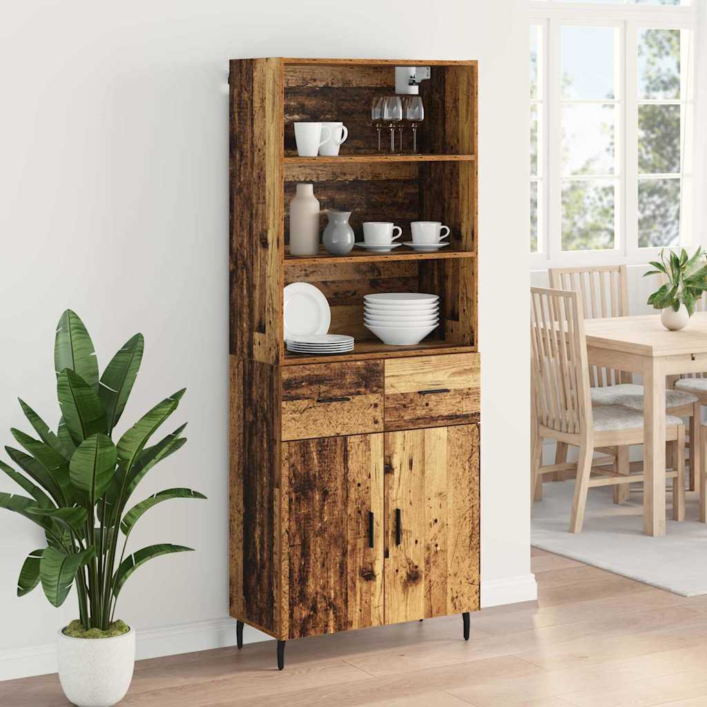 Highboard Old Wood 69.5 x 34 x 180 cm Engineered Wood and Glass