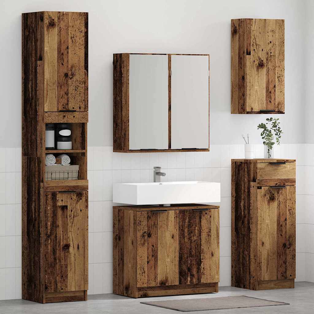 Bathroom Cabinet Set with Shelf Old Wood Engineered Wood