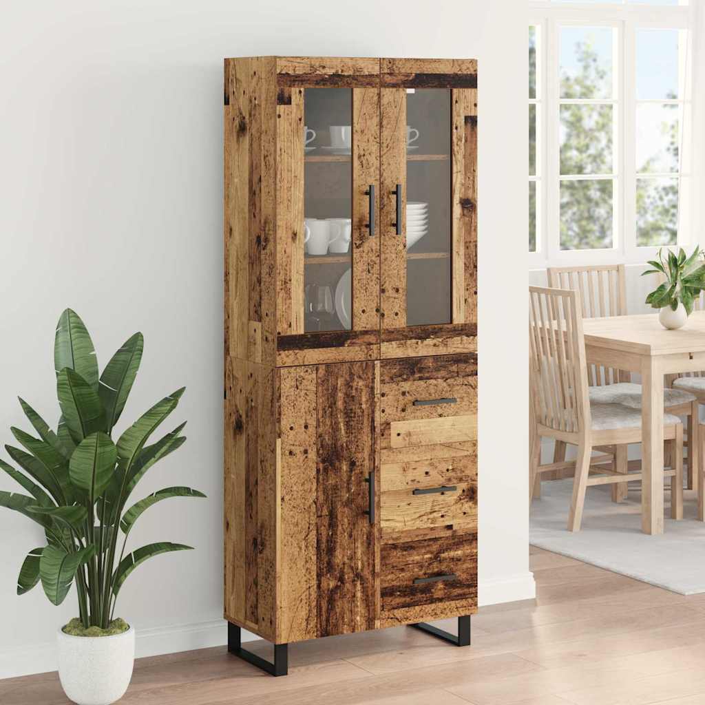 Highboard with Drawer 2 pcs Old Wood Engineered Wood and Glass