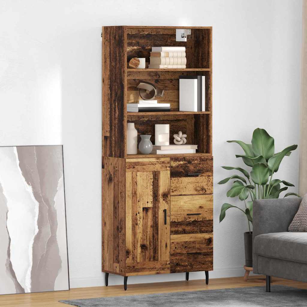 Highboard Old Wood 69.5 x 34 x 180 cm Engineered Wood and Glass