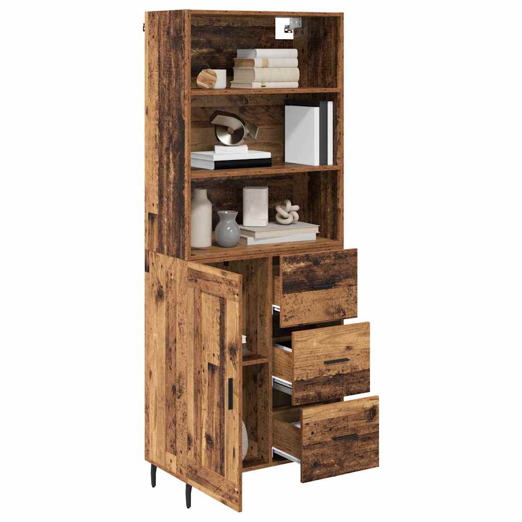 Highboard Old Wood 69.5 x 34 x 180 cm Engineered Wood and Glass