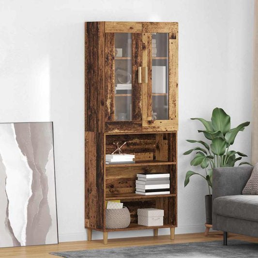 Highboard Old Wood 69.5 x 34 x 180 cm Engineered Wood and Glass