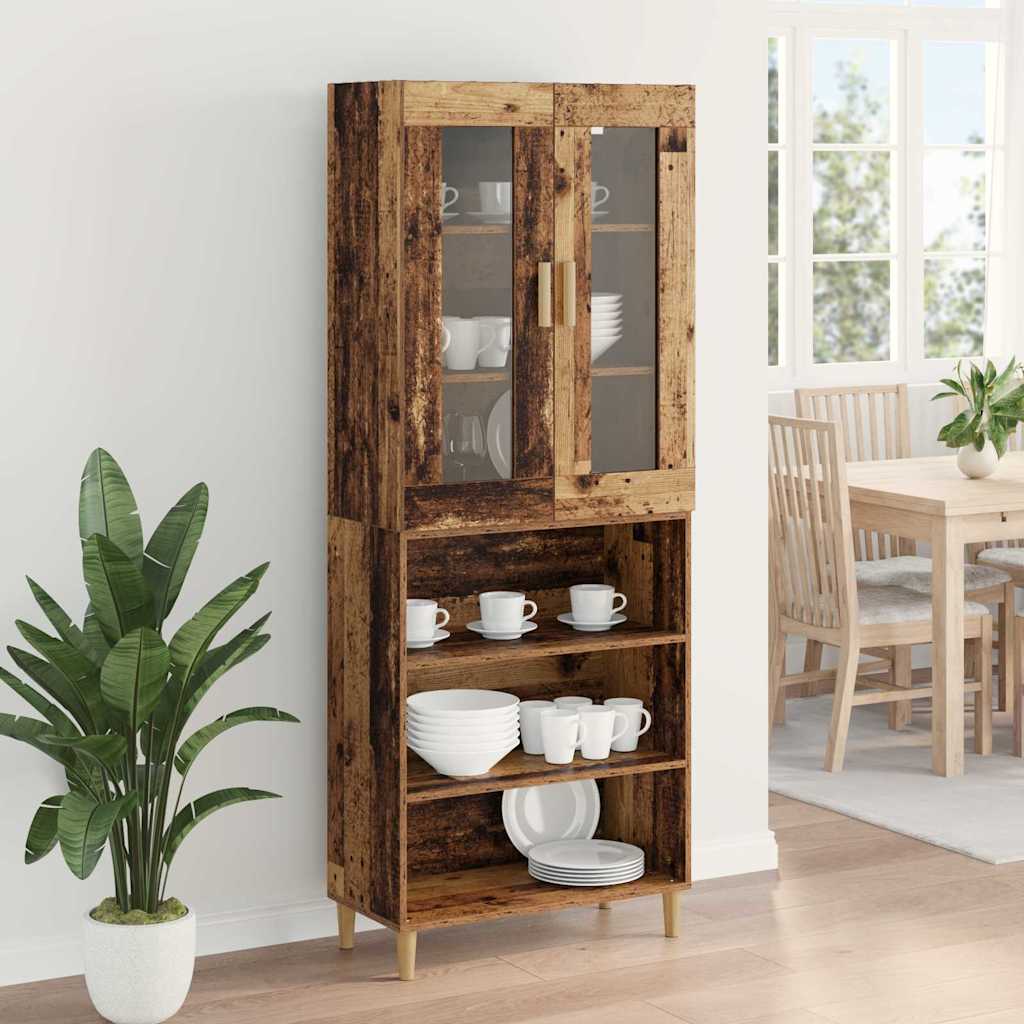 Highboard Old Wood 69.5 x 34 x 180 cm Engineered Wood and Glass