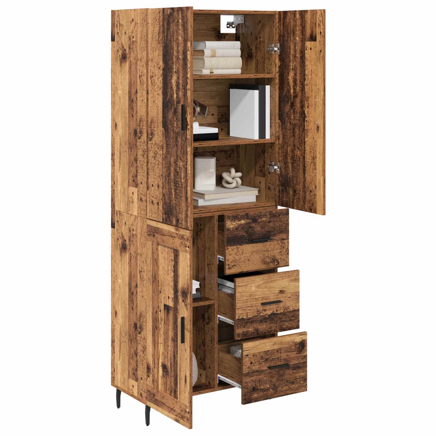 Highboard with Drawer 2 pcs Old Wood Engineered Wood and Glass