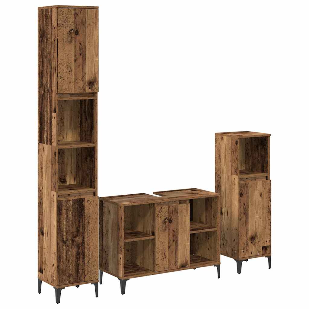 Bathroom Furniture Set with Door 3 pcs Old wood Engineered wood