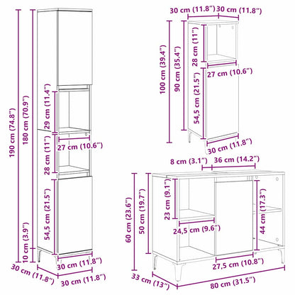 Bathroom Furniture Set with Door 3 pcs Old wood Engineered wood