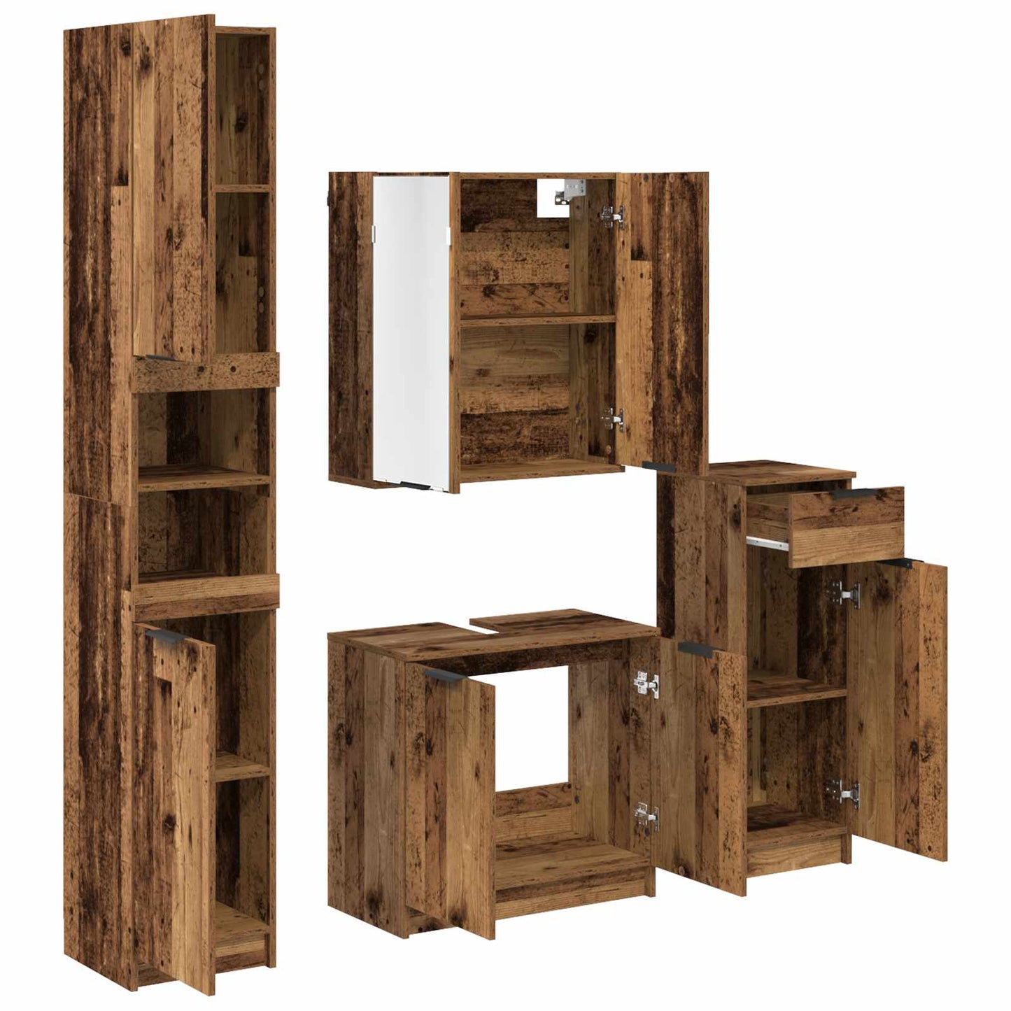 Bathroom Furniture Set with Door 4 pcs Old Wood Engineered Wood
