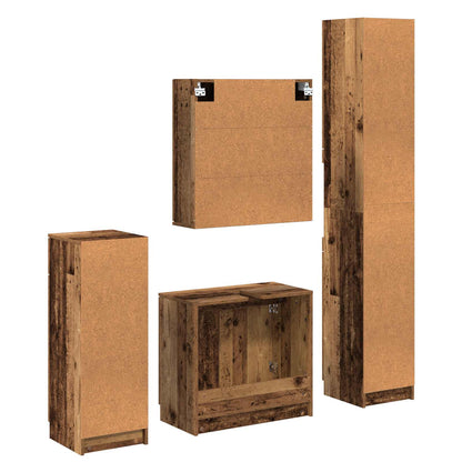 Bathroom Furniture Set with Door 4 pcs Old Wood Engineered Wood
