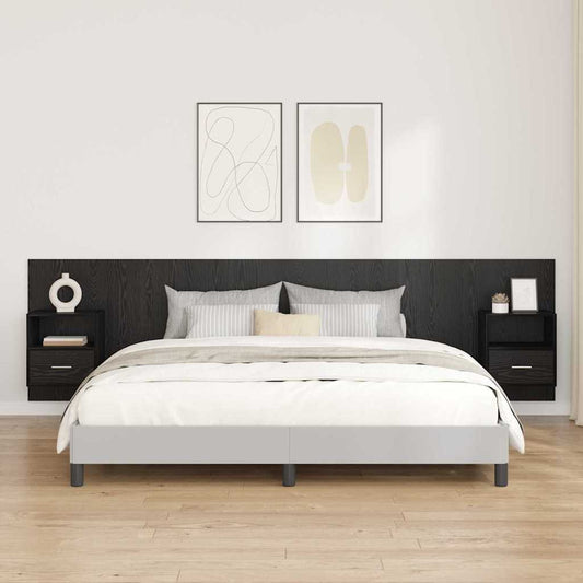 Headboard With Cabinet 3 pcs Black Oak Engineered Wood
