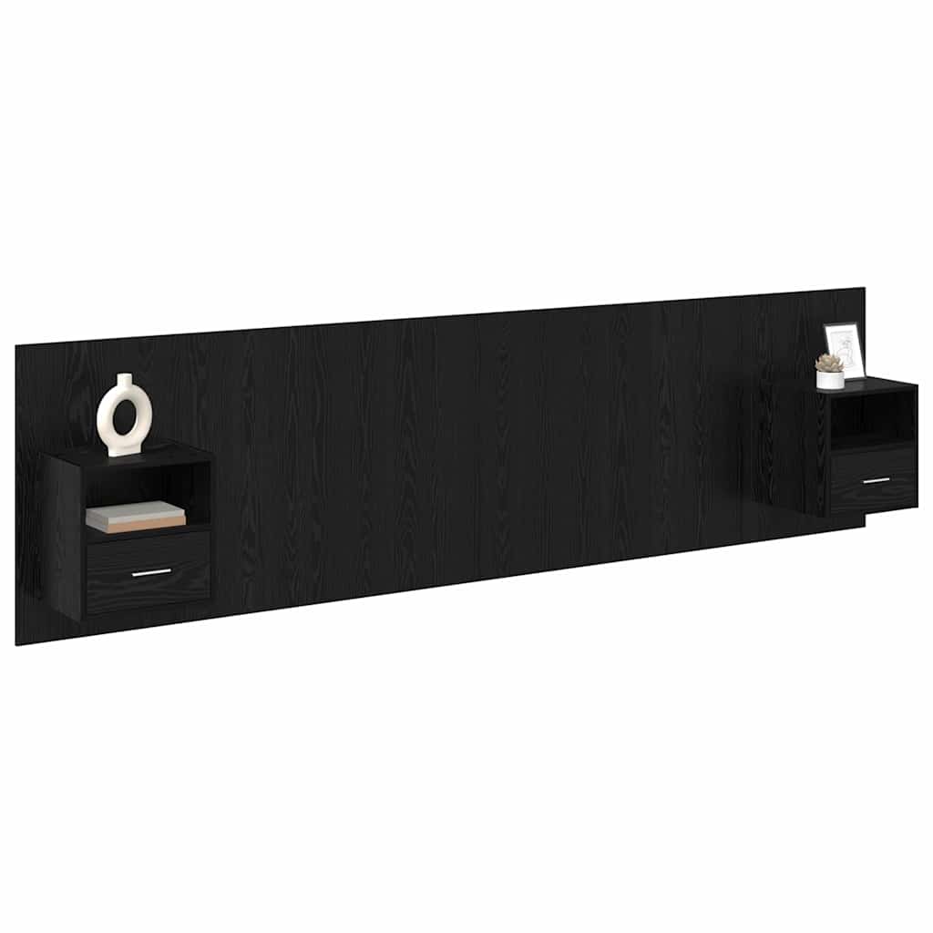 Headboard with Cabinet 3 pcs Black Oak Engineered Wood