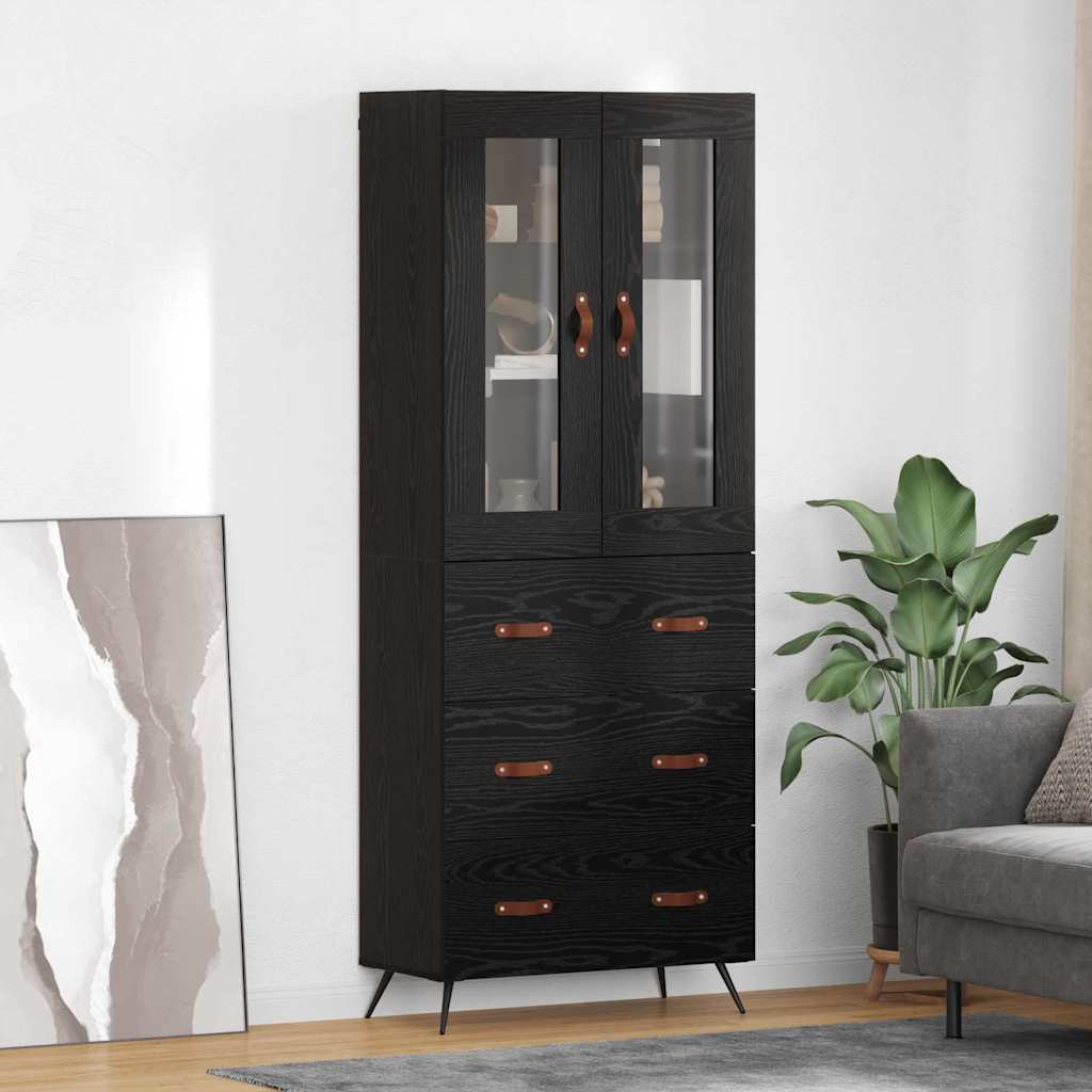 Highboard Cabinet with Shelf 2 pcs Black Oak Engineered Wood