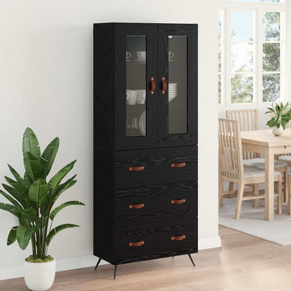 Highboard Cabinet with Shelf 2 pcs Black Oak Engineered Wood