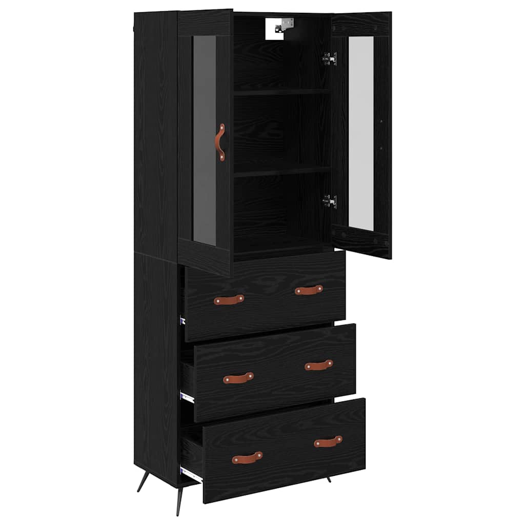 Highboard Cabinet with Shelf 2 pcs Black Oak Engineered Wood