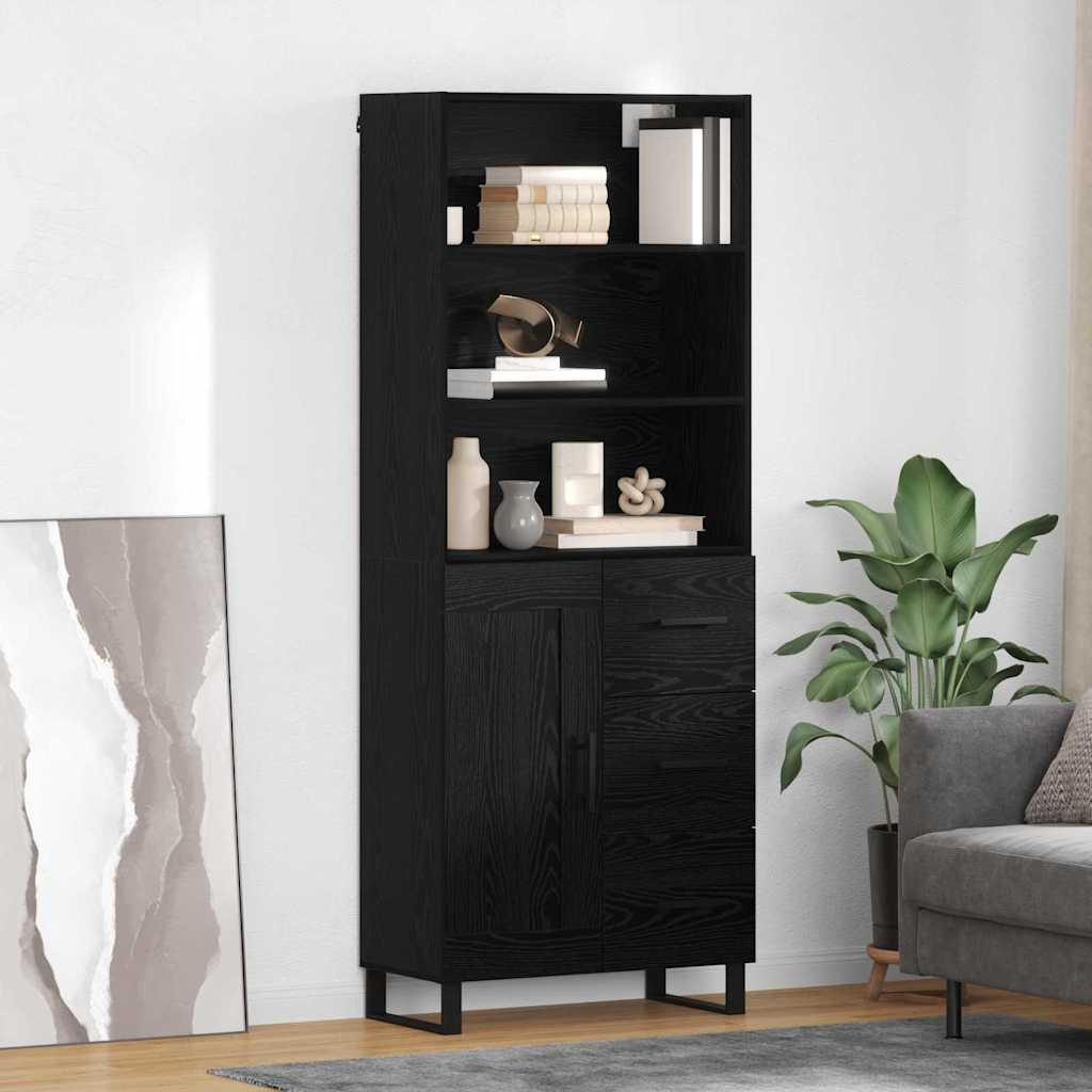 Highboard with Drawer 2 pcs Black Oak Engineered Wood