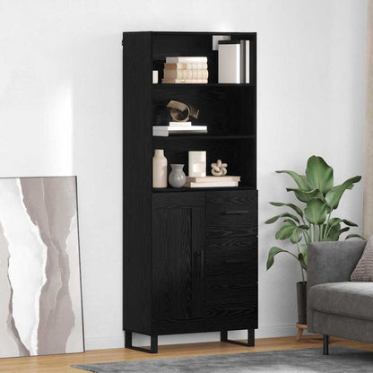 Highboard with Drawer 2 pcs Black Oak Engineered Wood